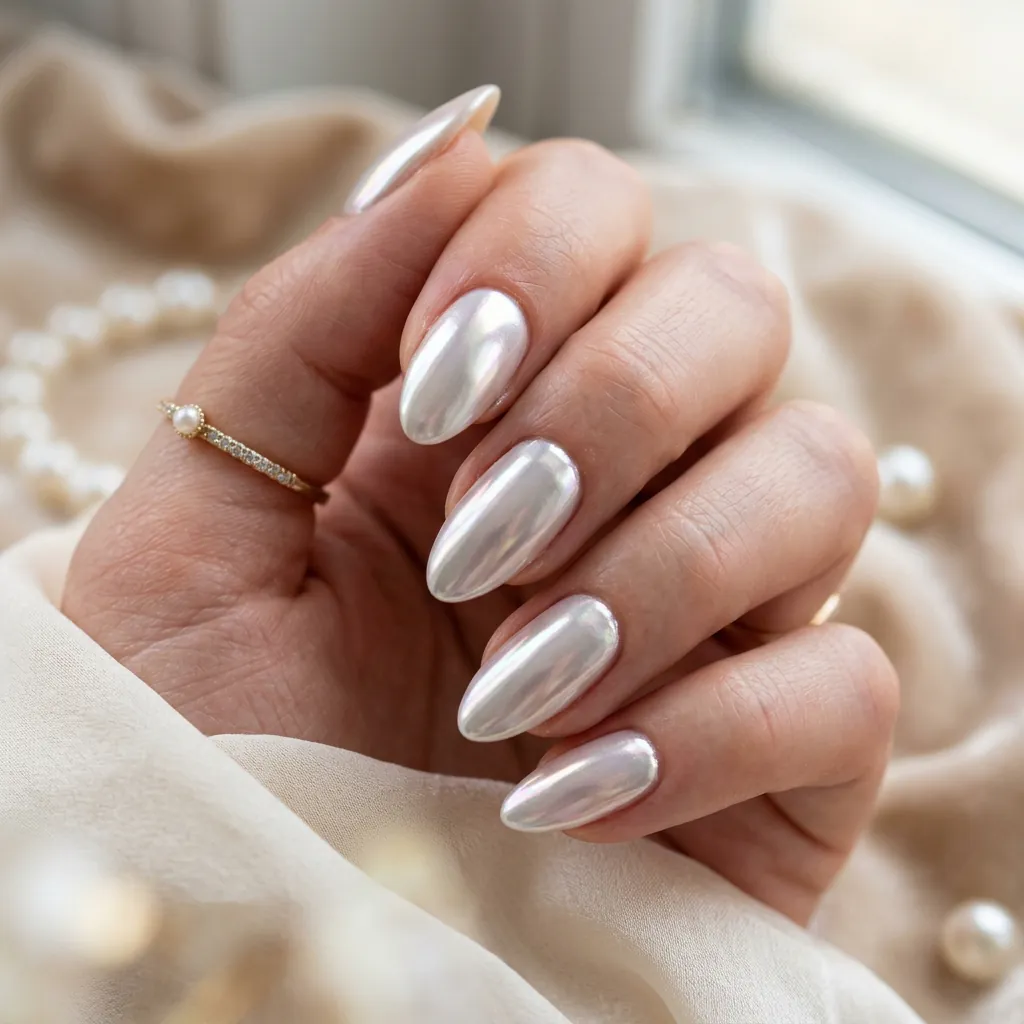 17 Chrome Summer Nails That Will Make Your Hands the Main Character This Season 13 Pearl Chrome Elegance