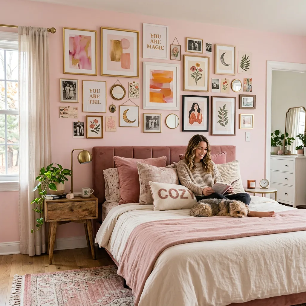 18 Pink Bedroom Ideas That Are Giving Main-Character Energy in 2026 15 Pink Gallery Wall for Personality