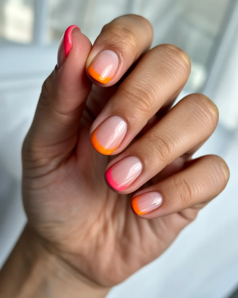 15 Summer Nails Bright Colors That Are Basically Sunshine for Your Hands 13 Pink Orange French Tips