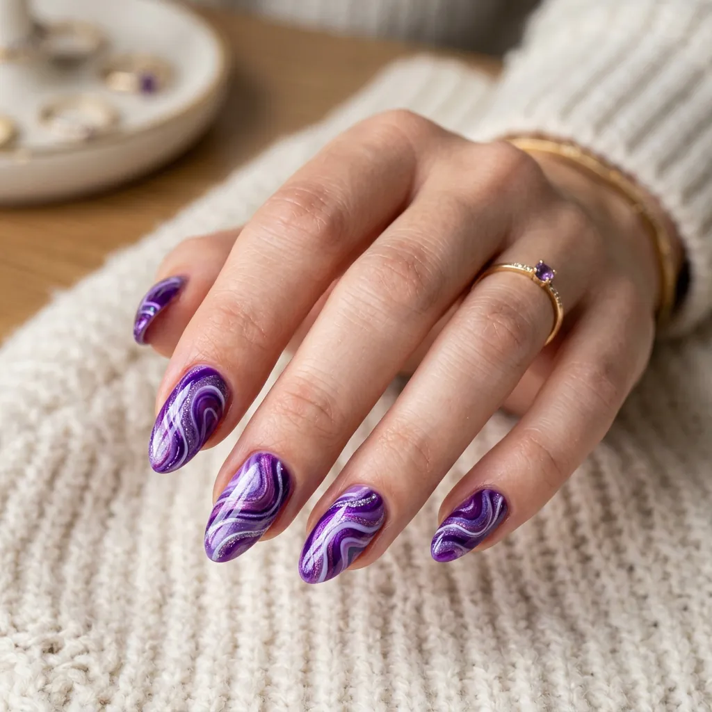16 Purple Summer Nails Ideas That Are Giving Main Character Energy All Season 12 Purple Swirl Art