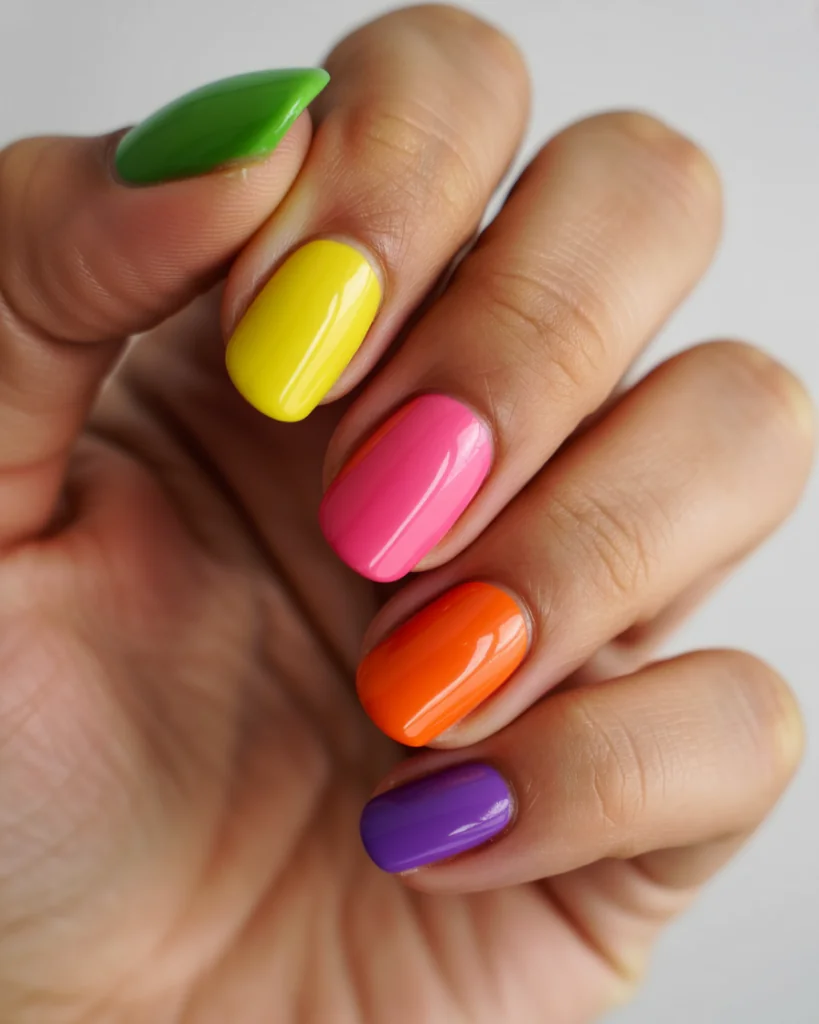 15 Summer Nails Bright Colors That Are Basically Sunshine for Your Hands 6 Rainbow Skittles Nails