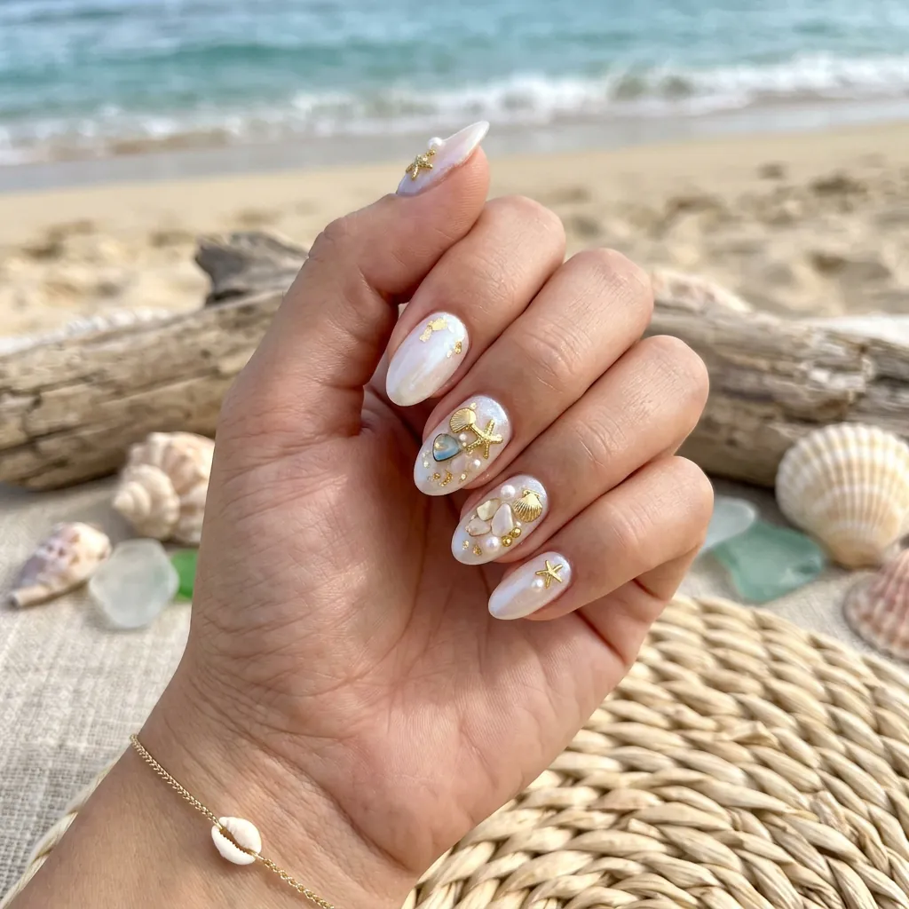 17 Beach Summer Nails That Will Make Your Vacation Photos Instantly Hotter 4 Seashell Accent Nails