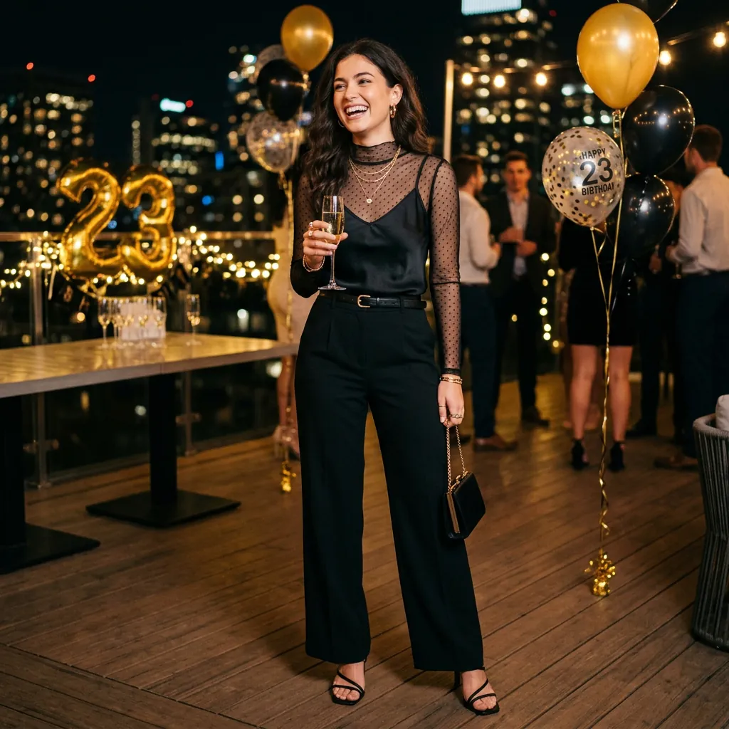 17 Birthday Outfit Ideas for Women That’ll Make You Feel Like That Girl All Day 17 Sheer Top Tailored Pants