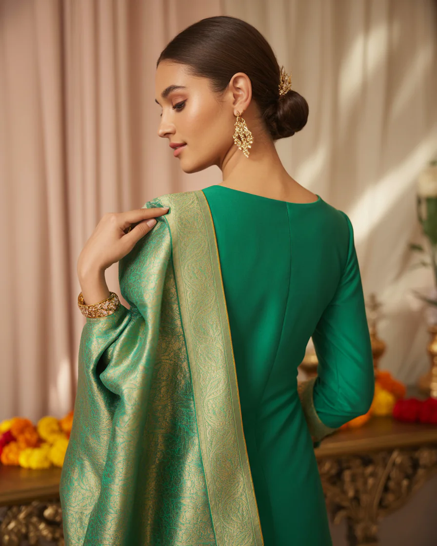 16 Eid Outfit Ideas That’ll Have Everyone Asking “Okay… Where Did You Get That?” 9 Straight-Cut Suit With Statement Dupatta