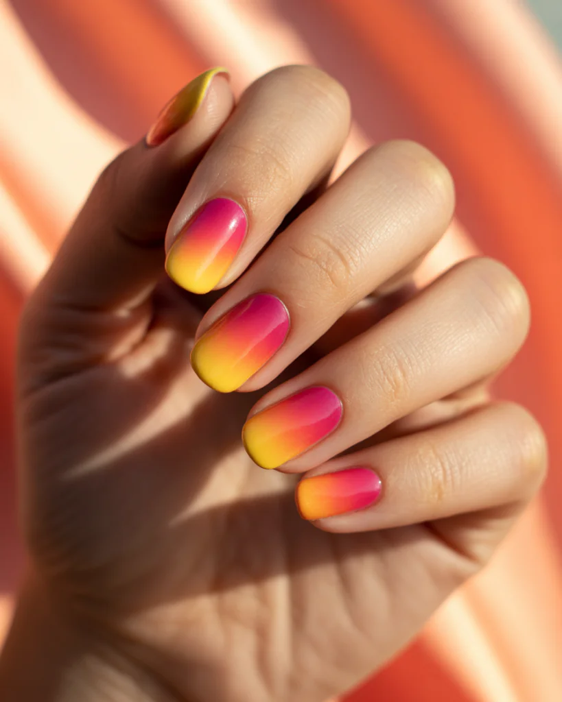 15 Summer Nails Bright Colors That Are Basically Sunshine for Your Hands 3 Sunset Ombre Magic