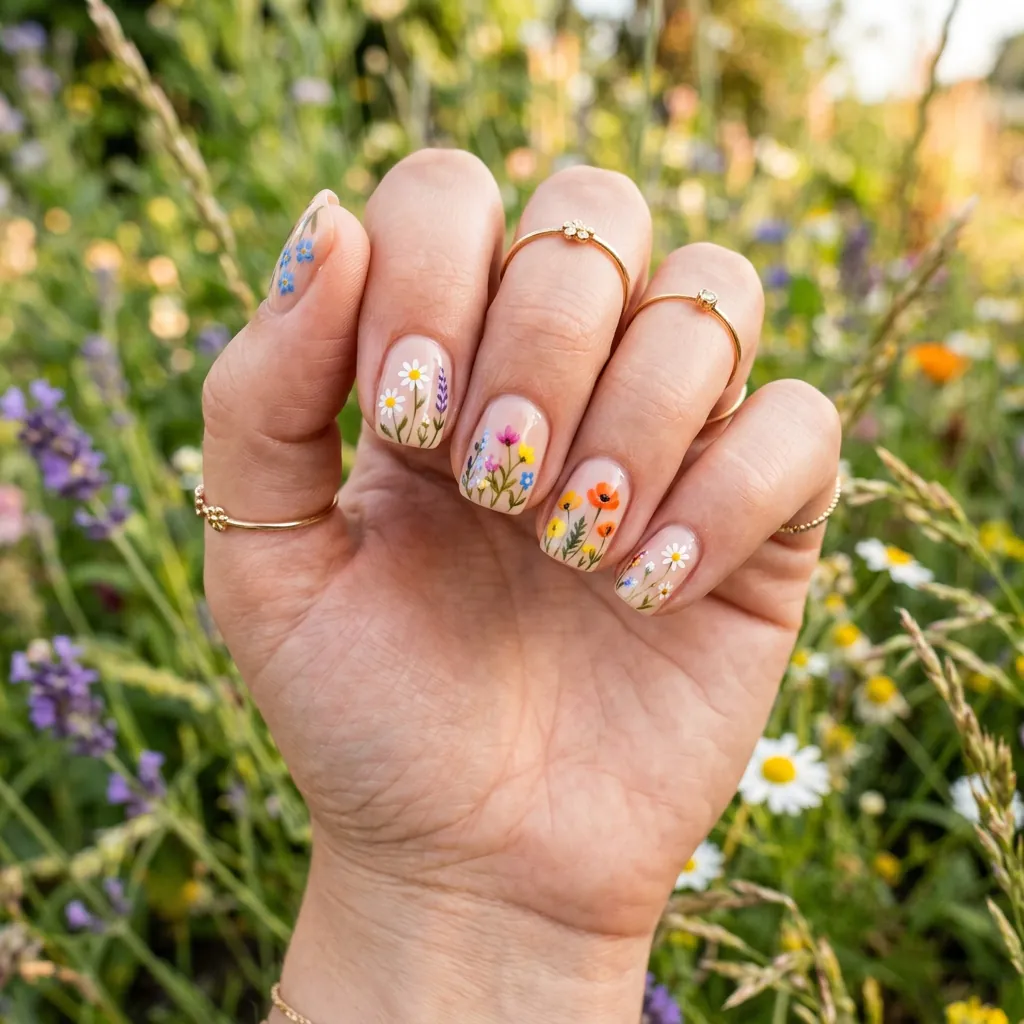 18 Flower Summer Nail Ideas That’ll Make Your Hands the Main Character This Season 13 Tiny Wildflower Nails