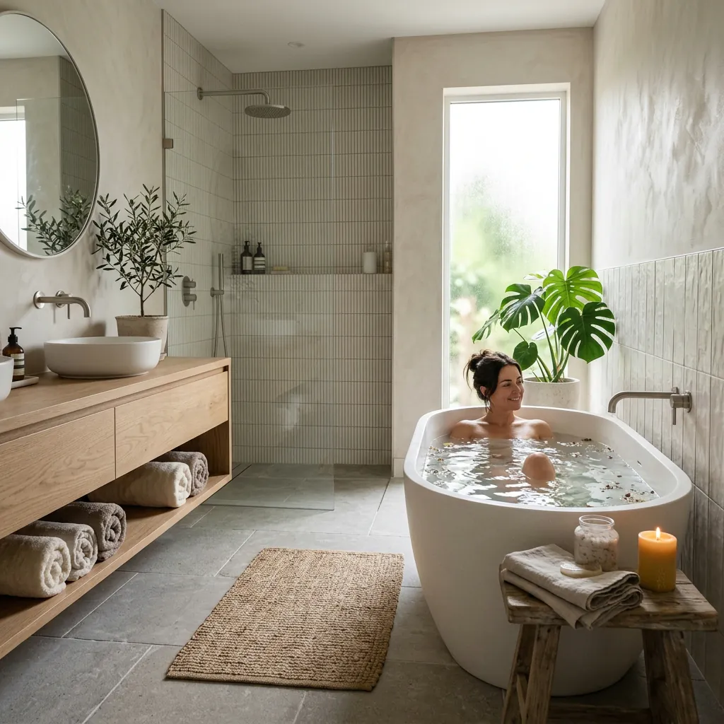 16 Spa Bathroom Ideas That’ll Make Your Home Feel Like a 5-Star Retreat 16 Try a Soft Monochrome Color Palette