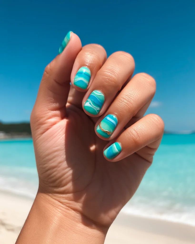 15 Summer Nails Bright Colors That Are Basically Sunshine for Your Hands 12 Turquoise Beach Vibes