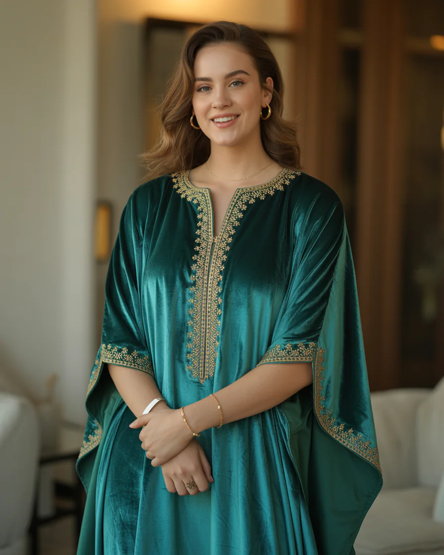 16 Eid Outfit Ideas That’ll Have Everyone Asking “Okay… Where Did You Get That?” 7 Velvet Kaftan Dress