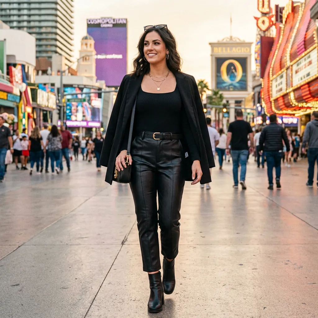 17 Vegas Outfit Ideas That Will Have You Looking Like the Main Character All Weekend 5 Bodysuit Faux Leather Pants