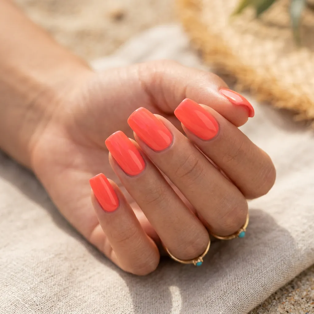 15 Summer Gel Nails That Scream “Main Character Energy” (And Yes, You’ll Want Them All) 6 Bright Coral Pop nails