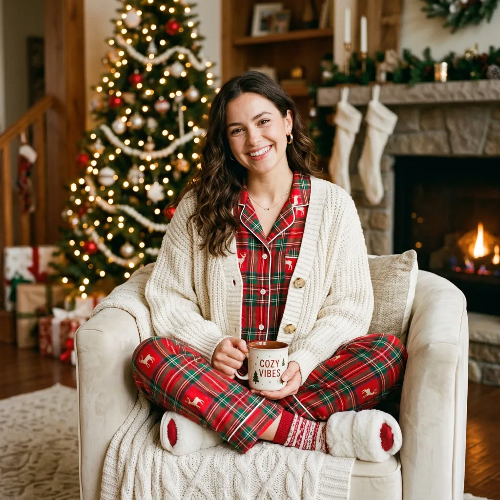 18 Christmas Outfit Ideas That’ll Have You Looking Festive Without Trying Too Hard 8 Christmas Pajamas Cozy Cardigan
