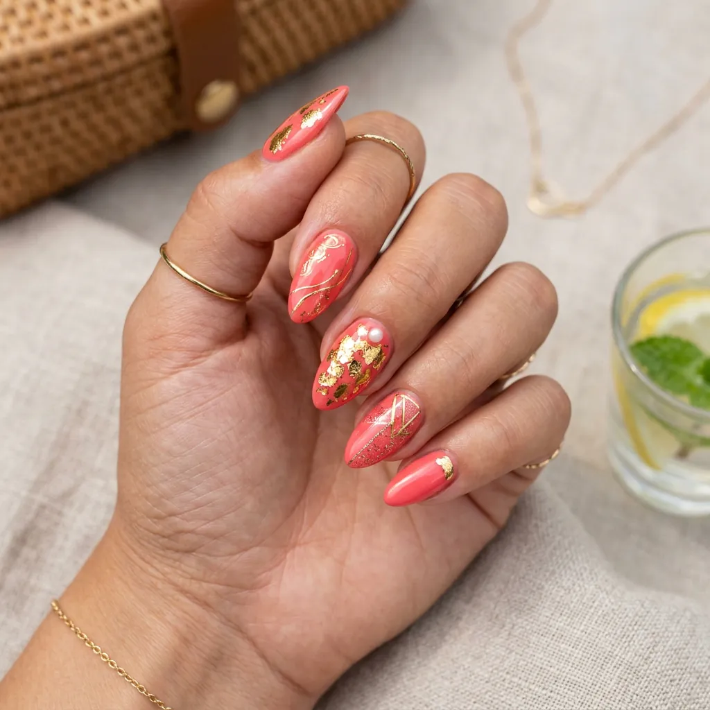 15 Summer Gel Nails That Scream “Main Character Energy” (And Yes, You’ll Want Them All) 12 Gold Foil Accent Nails