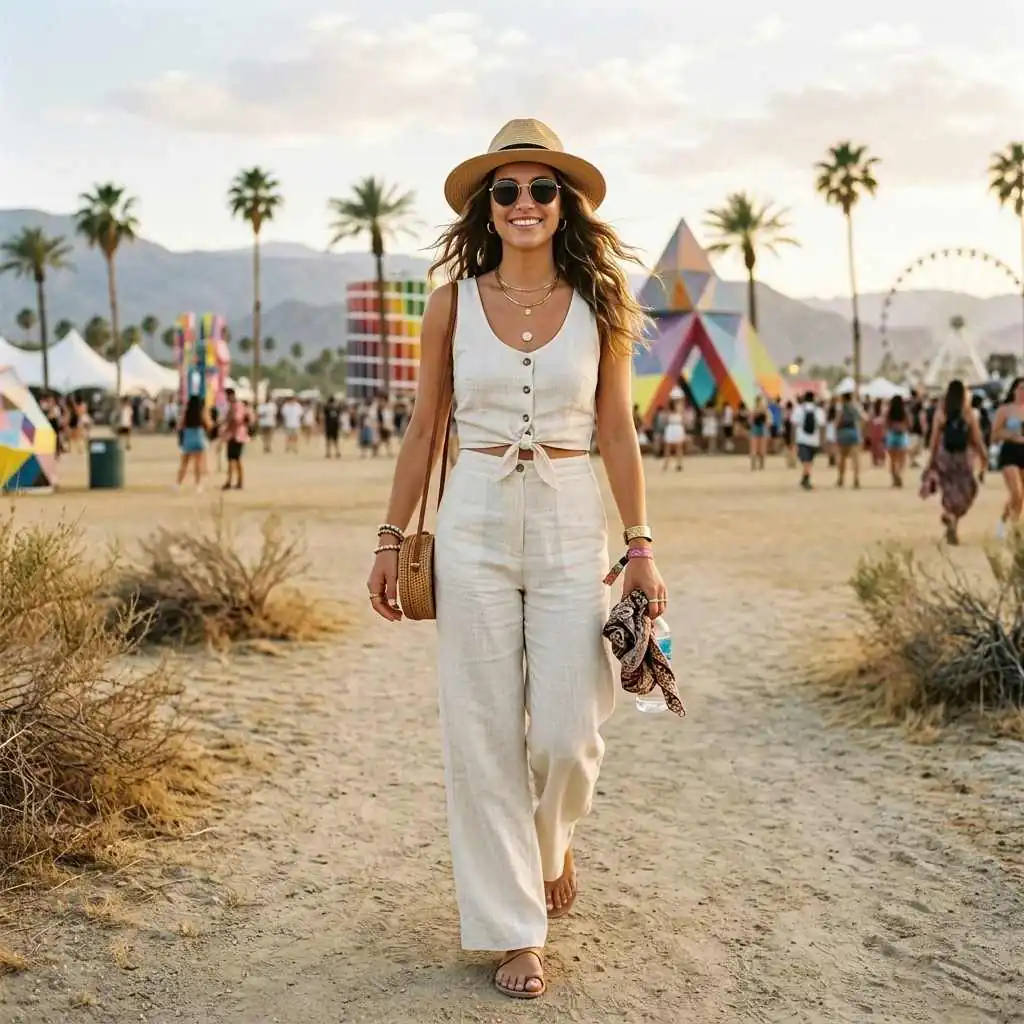 16 Coachella Outfit Ideas That Will Make You Look Like You Accidentally Became the Main Character 6 Matching Linen Set