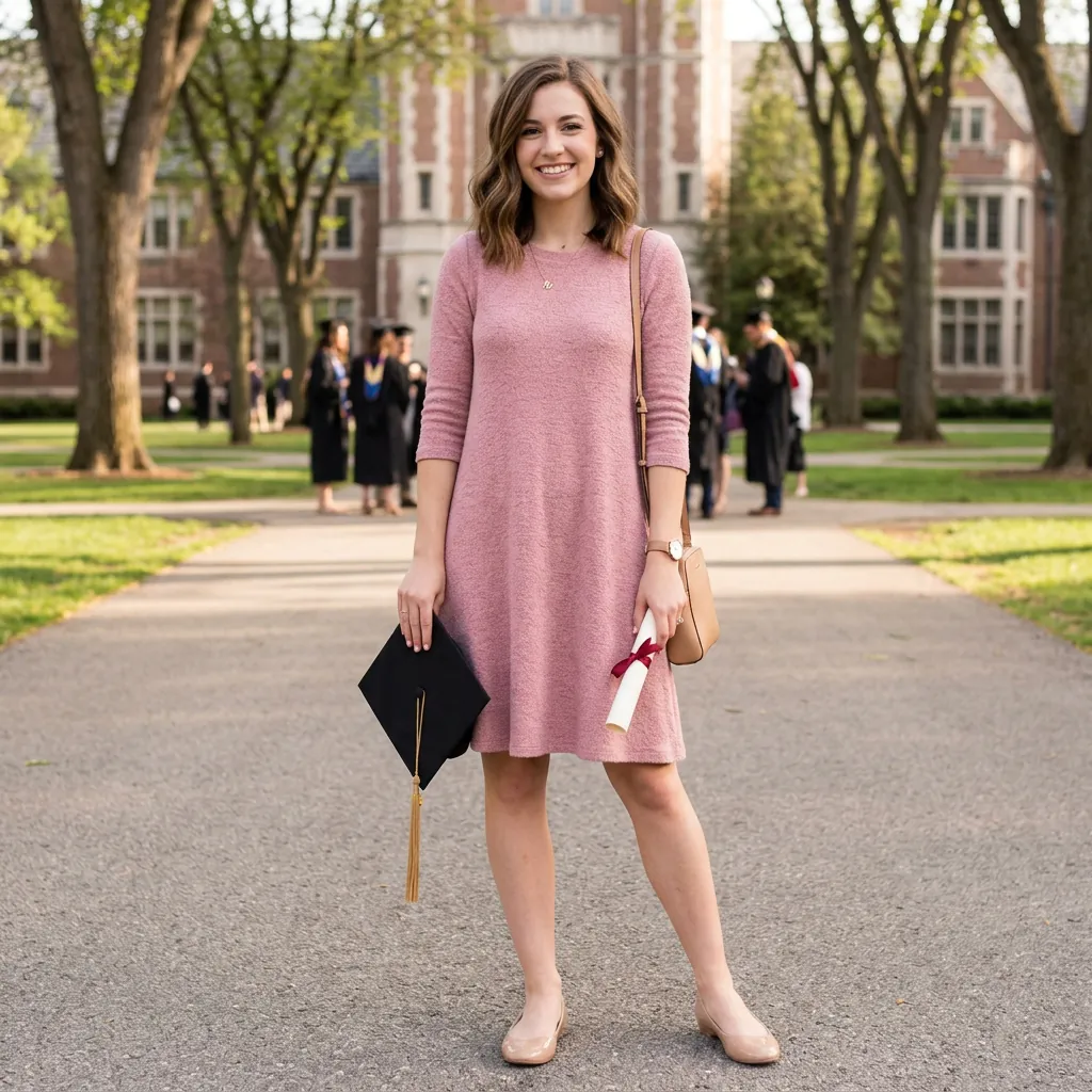 16 Graduation Outfit Ideas That’ll Have You Looking Expensive in Every Cap-and-Gown Photo 15 Soft Knit Dress Ballet Flats 1