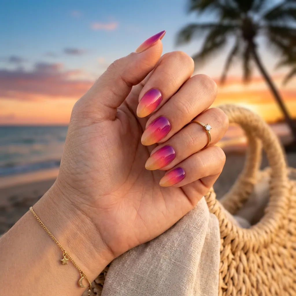 15 Summer Gel Nails That Scream “Main Character Energy” (And Yes, You’ll Want Them All) 10 Sunset Ombre Nails