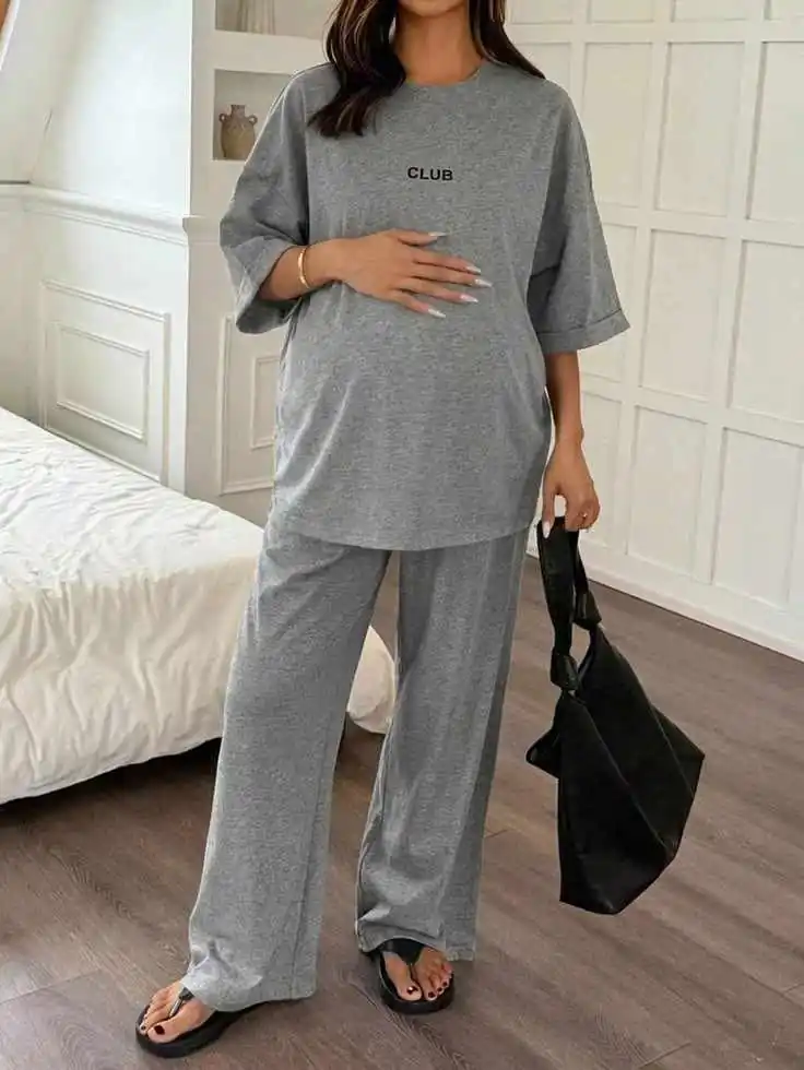 Cozy Looks That Make Room for You: 14 Pregnant Fall Outfits 14 Matching Maternity Lounge Set With Clean Sneakers