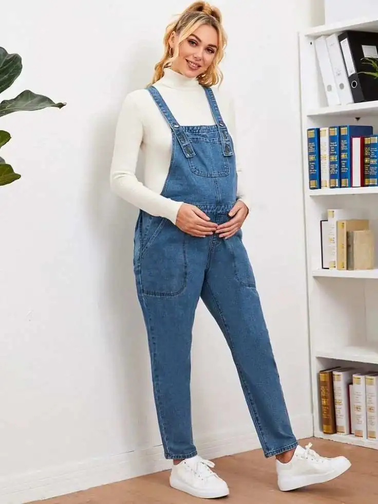 Cozy Looks That Make Room for You: 14 Pregnant Fall Outfits 8 Maternity Overalls With a Mock Neck Top