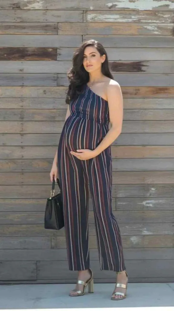 Cozy Looks That Make Room for You: 14 Pregnant Fall Outfits 11 Ruched Maternity Jumpsuit With Slip On Shoes
