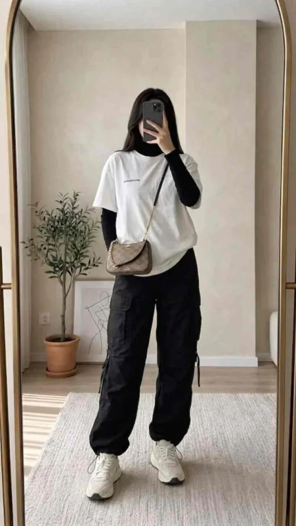 Cozy Looks That Make Room for You: 14 Pregnant Fall Outfits 7 Side Slit Tunic With Soft Cargo Pants